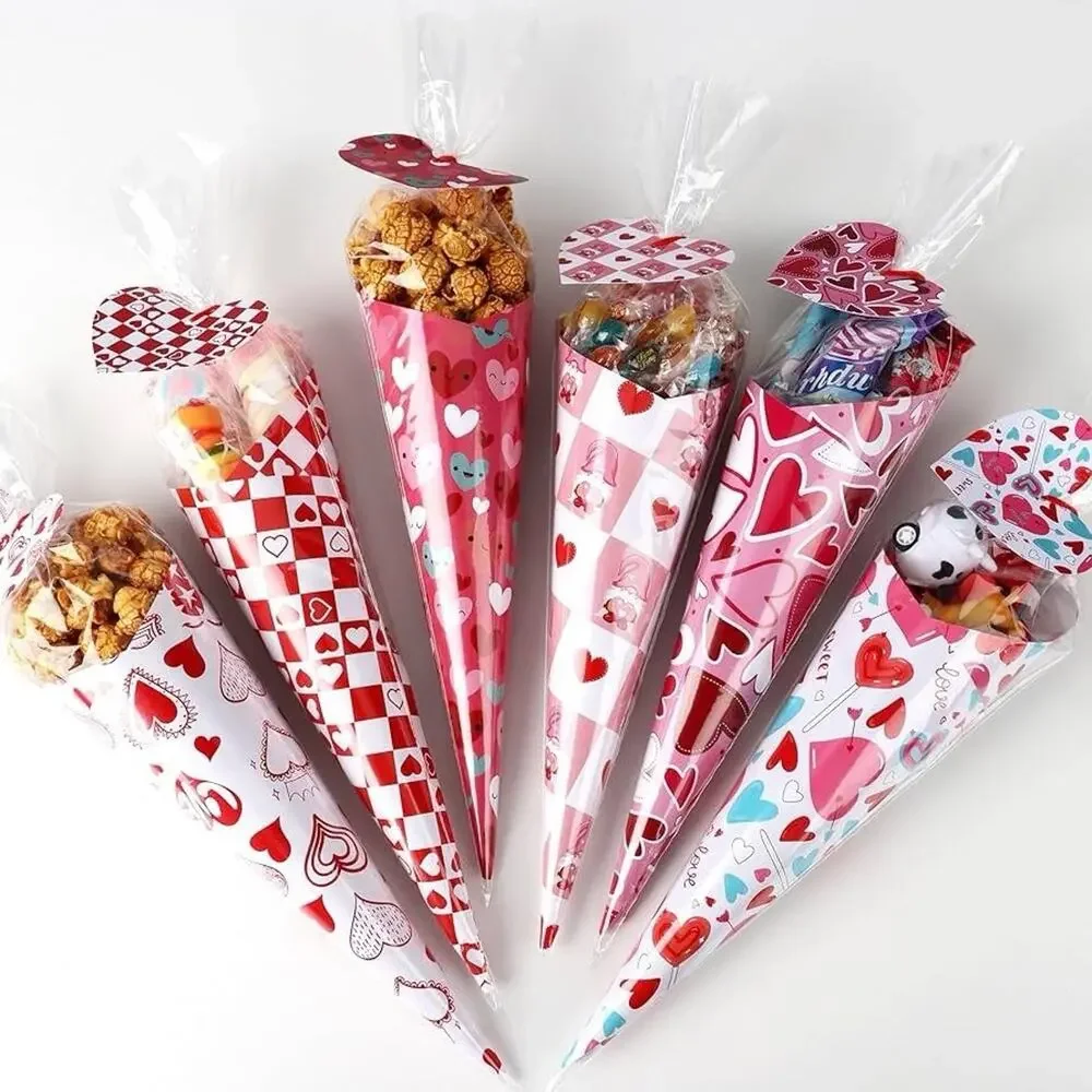 Valentine’s Day DIY Craft Gift Kit for Kids – 60 Pack Cone-Shaped Treat Red